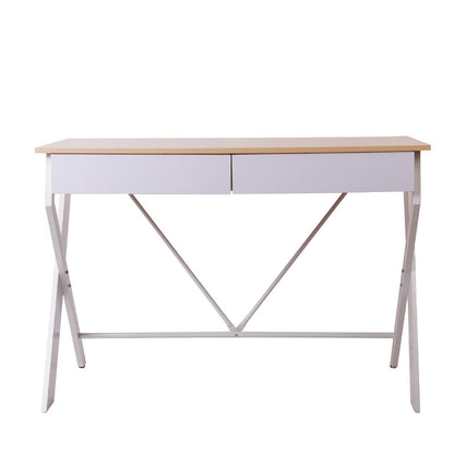 Artiss Metal Desk with Drawer - White with Oak Top