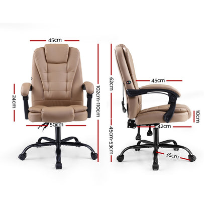 Artiss Massage Office Chair PU Leather Recliner Computer Gaming Chairs Espresso