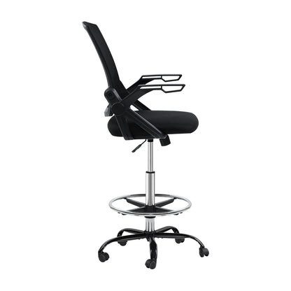 Artiss Office Chair Veer Drafting Stool Mesh Chairs Flip Up Armrest Black