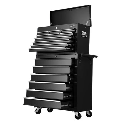 Giantz Tool Box Chest Trolley 16 Drawers Cabinet Cart Garage Toolbox Black