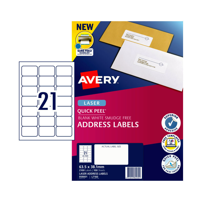 AVERY Laser Label QP L7160 21Up Pack of 100