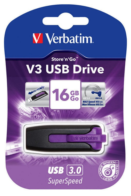 VERBATIM 16GB V3 USB3.0 Violet Store\'n\'Go V3; Rectractable