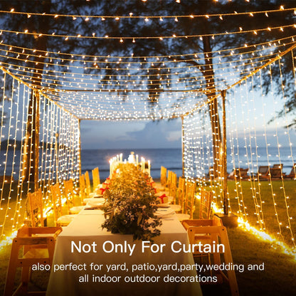 USB Powered 300 LED Curtain String Light with 8 Modes and Remote Control for Bedroom Party Wedding Decorations