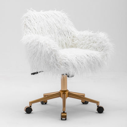 Fluffy Office Chair Faux Fur Modern Swivel Desk Chair for Women And Girls-White