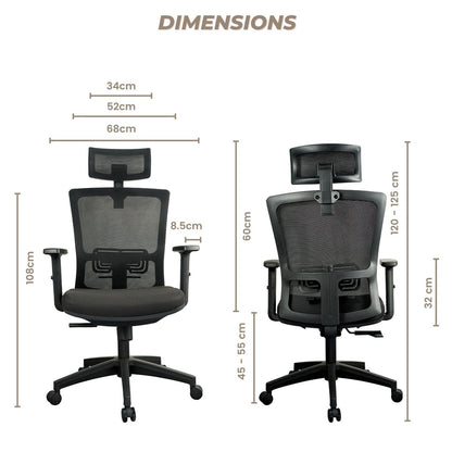 EKKIO Zorae - Office Chair (Black) EK-OC-100-SQ / EK-OC-100-BST