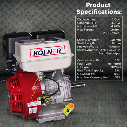 Kolner 7HP Horizontal Key Shaft Q Type Petrol ENGINE - Recoil Start