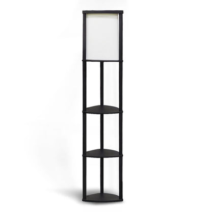 Sarantino Wood Etagere Floor Lamp in Tripod Shape 3 Wooden Shelves