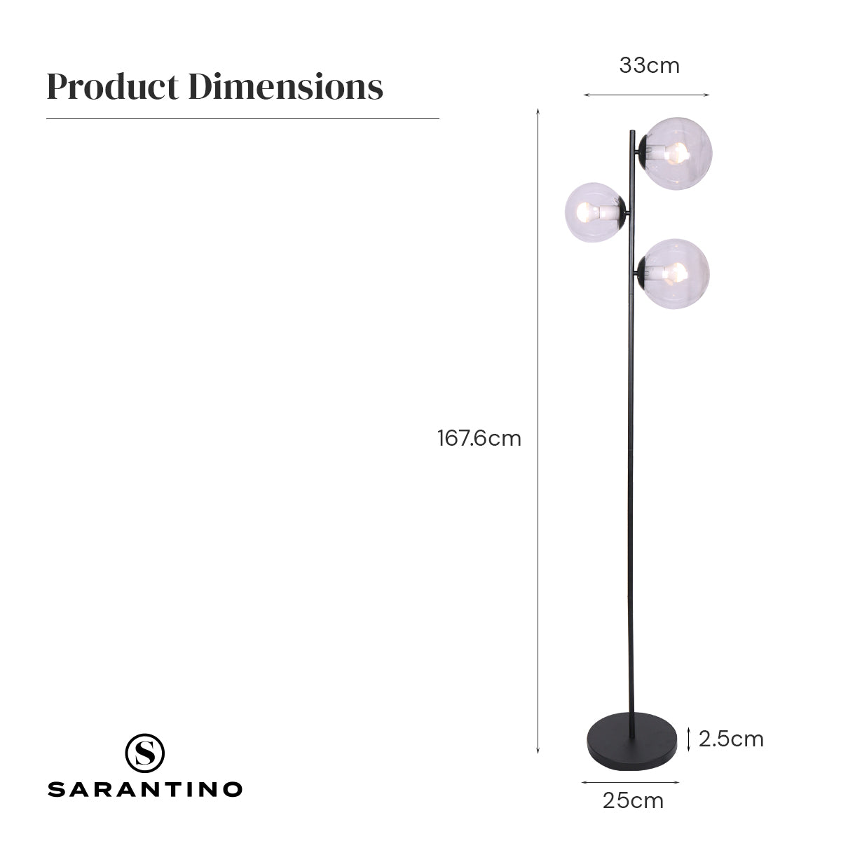 Sarantino 3-Light Black Metal Floor Lamp