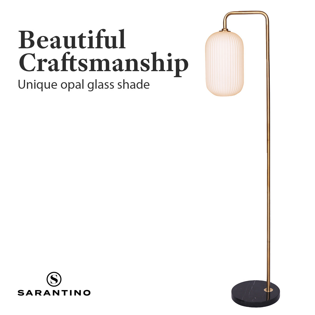 Sarantino Metal Floor Lamp With Opal Glass Shade