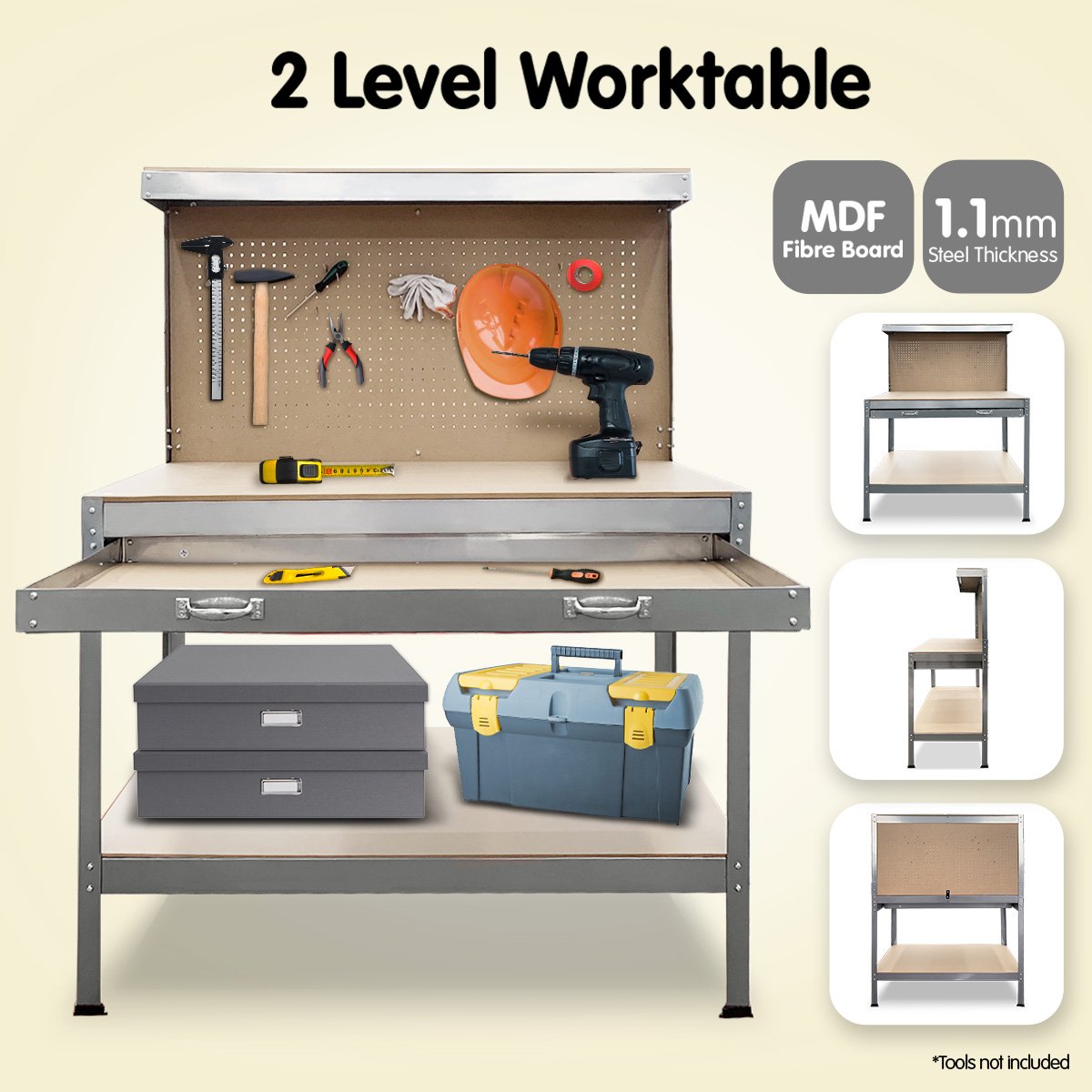 Kartrite 2-layered Work Bench Garage Storage Table Tool Shop Shelf Silver