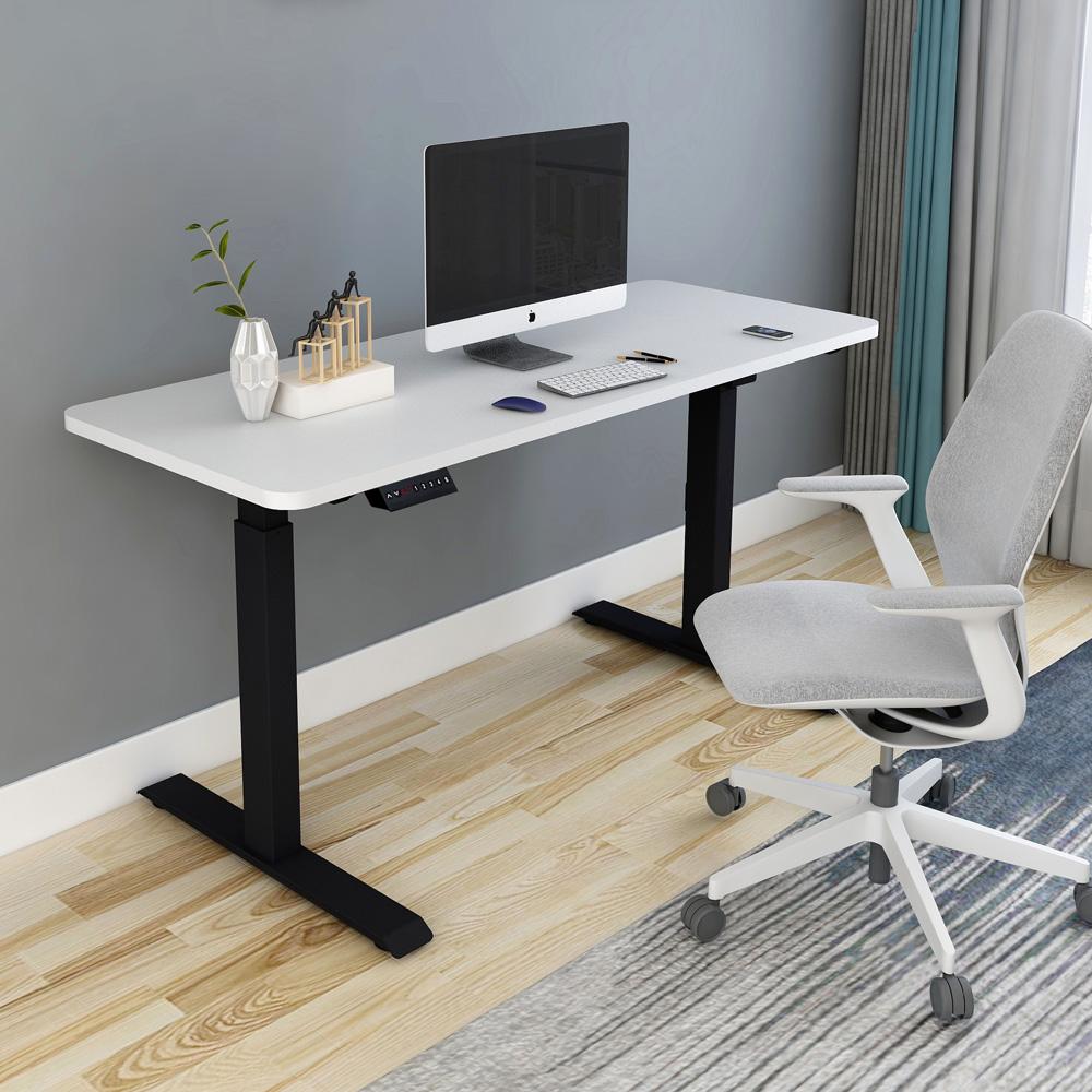 140cm Standing Desk Height Adjustable Sit Stand Motorised Grey Single Motor Frame Black Top