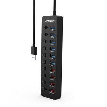 Simplecom CHU810 48W 10-Port USB 3.0 Hub and Charger with Individual Switches 12V/4A Power Adapter BC1.2 Fast Charging