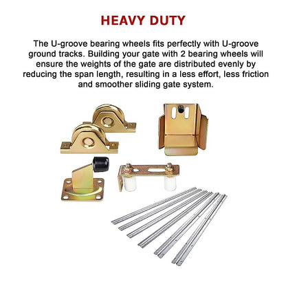 Sliding Gate Hardware Accessories Kit - 6m Track, Wheels, Stopper, Roller Guide