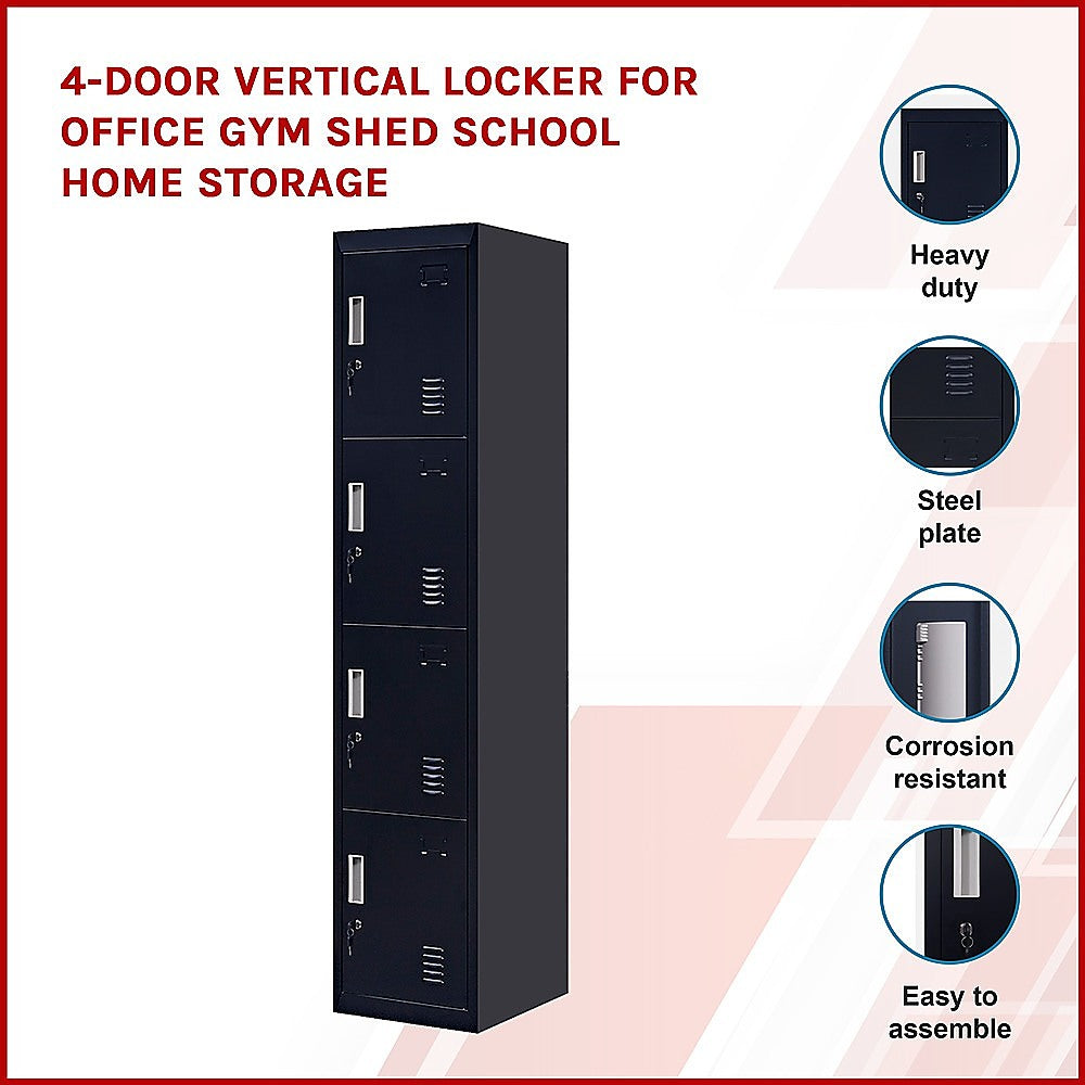 4-Door Vertical Locker for Office Gym Shed School Home Storage