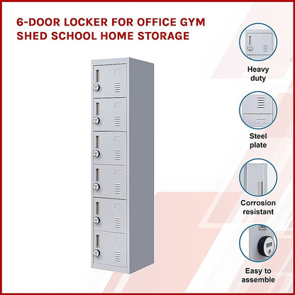 6-Door Locker for Office Gym Shed School Home Storage