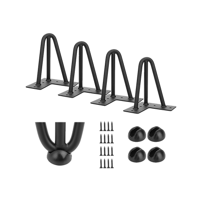Set of 4 Industrial 3-Rod Retro Hairpin Table Legs 12mm Steel Bench Desk - 11cm Black
