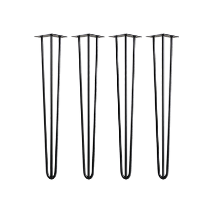 Set of 4 Industrial 3-Rod Retro Hairpin Table Legs 12mm Steel Bench Desk - 71cm Black