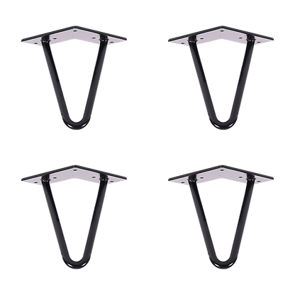 Set of 4 Industrial Retro Hairpin Table Legs 12mm Steel Bench Desk - 11cm Black