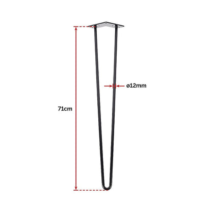 Set of 4 Industrial Retro Hairpin Table Legs 12mm Steel Bench Desk - 71cm Black