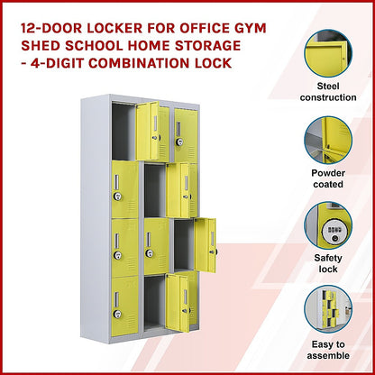 12-Door Locker for Office Gym Shed School Home Storage - 4-Digit Combination Lock