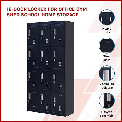 12-Door Locker for Office Gym Shed School Home Storage - Padlock-operated